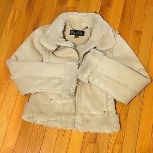 Y2K White Faux Fur Trim Jacket Vintage